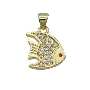 Copper Goldfish Pendant Pave Zircon Gold Plated, approx 13-14mm