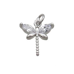 Copper Dragonfly Pendant Pave Zircon Platinum Plated, approx 10-11mm