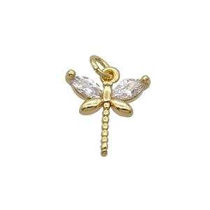 Copper Dragonfly Pendant Pave Zircon Gold Plated, approx 10-11mm