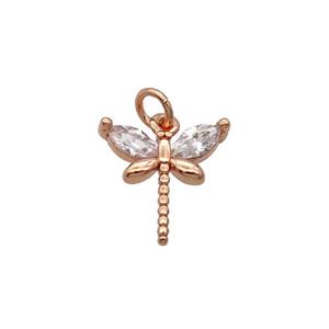 Copper Dragonfly Pendant Pave Zircon Rose Gold, approx 10-11mm