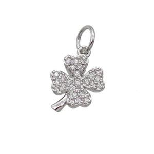 Copper Clover Pendant Pave Zircon Platinum Plated, approx 8-10mm