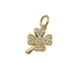 Copper Clover Pendant Pave Zircon Gold Plated, approx 8-10mm