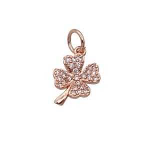 Copper Clover Pendant Pave Zircon Rose Gold, approx 8-10mm