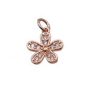 Copper Flower Pendant Pave Zircon Rose Gold, approx 10mm