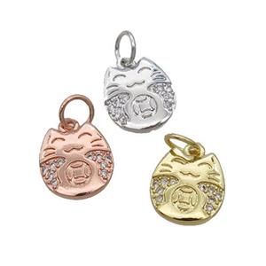 Copper Lucky Cat Pendant Pave Zircon Mixed, approx 9-10mm