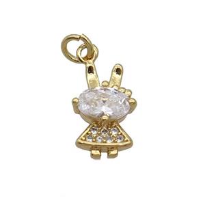 Copper Rabbit Pendant Pave Zircon Gold Plated, approx 7-11mm
