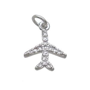 Copper Airplane Pendant Pave Zircon Platinum Plated, approx 9-10mm