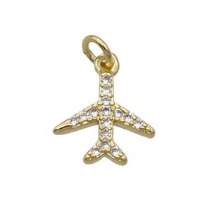 Copper Airplane Pendant Pave Zircon Gold Plated, approx 9-10mm