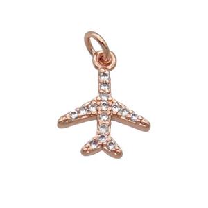 Copper Airplane Pendant Pave Zircon Rose Gold, approx 9-10mm