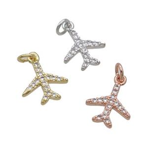 Copper Airplane Pendant Pave Zircon Mixed, approx 9-10mm