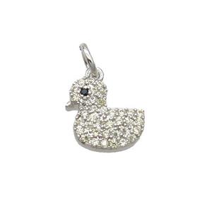 Copper Duck Pendant Pave Zircon Platinum Plated, approx 9-10mm