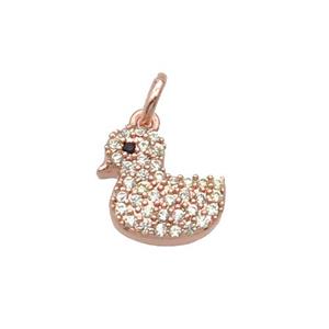 Copper Duck Pendant Pave Zircon Rose Gold, approx 9-10mm