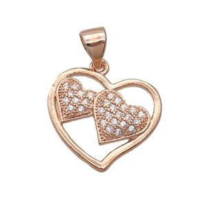 Copper Heart Pendant Pave Zircon Rose Gold, approx 16mm