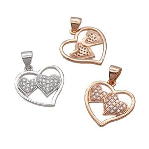 Copper Heart Pendant Pave Zircon Mixed, approx 16mm