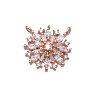 Copper Flower Pendant Pave Zircon 2loops Rose Gold, approx 16mm dia