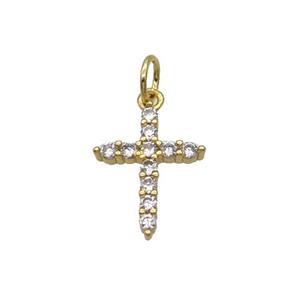 Copper Cross Pendant Pave Zircon Gold Plated, approx 11-14mm