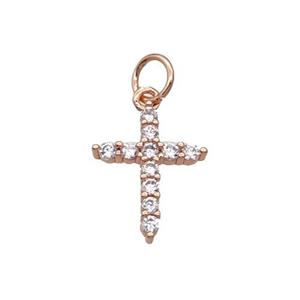 Copper Cross Pendant Pave Zircon Rose Gold, approx 11-14mm