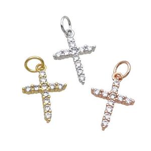 Copper Cross Pendant Pave Zircon Mixed, approx 11-14mm
