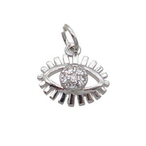 Copper Eye Pendant Pave Zircon Platinum Plated, approx 8-11mm