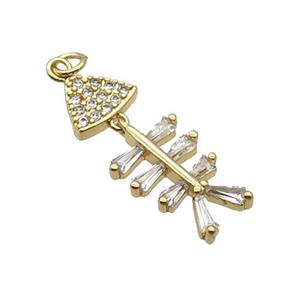 Copper Fishbone Pendant Pave Zircon Gold Plated, approx 9.5-24mm