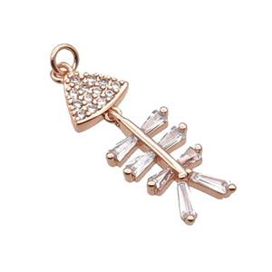 Copper Fishbone Pendant Pave Zircon Rose Gold, approx 9.5-24mm
