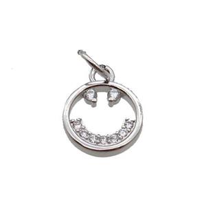 Copper Emojiface Pendant Pave Zircon Platinum Plated, approx 9.5mm