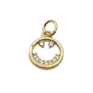 Copper Emojiface Pendant Pave Zircon Gold Plated, approx 9.5mm