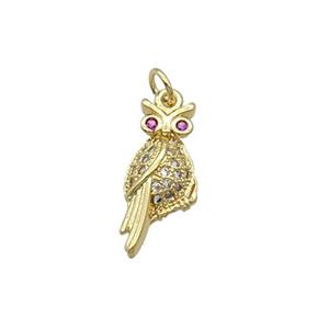Copper Owl Pendant Pave Zircon Bird Gold Plated, approx 8-18mm