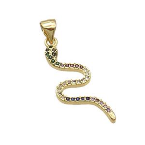 Copper Snake Pendant Pave Zircon Gold Plated, approx 10-25mm