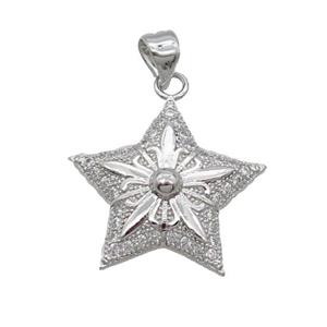 Copper Star Pendant Pave Zircon Platinum Plated, approx 20mm