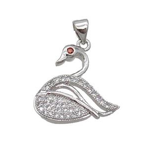 Copper Swan Pendant Pave Zircon Platinum Plated, approx 18mm