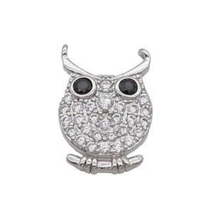 Copper Owl Pendant Pave Zircon Platinum Plated, approx 11.5-17mm