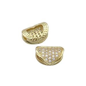 Copper Heart Beads Pave Zircon Gold Plated, approx 8-10mm