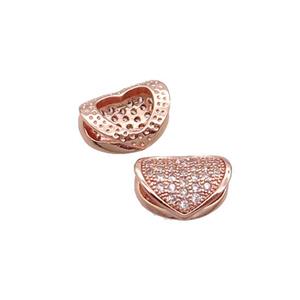 Copper Heart Beads Pave Zircon Rose Gold, approx 8-10mm