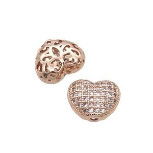 Copper Heart Beads Pave Zircon Rose Gold, approx 11mm