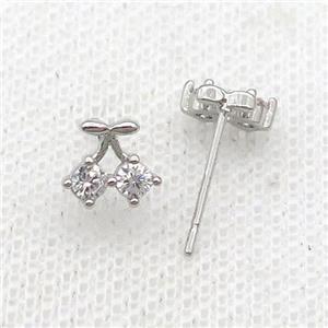 Copper Stud Earring Pave Zircon Platinum Plated, approx 7-8mm