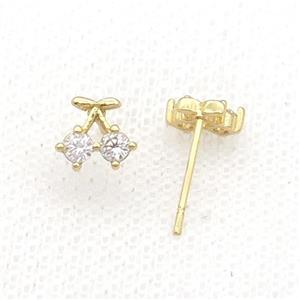 Copper Stud Earring Pave Zircon Gold Plated, approx 7-8mm