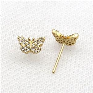 Copper Stud Earring Pave Zircon Butterfly Gold Plated, approx 5.5-9mm