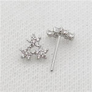 Copper Stud Earring Pave Zircon Star Platinum Plated, approx 8mm