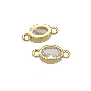 Copper Oval Connector Pave Zircon Gold Plated, approx 5-7mm