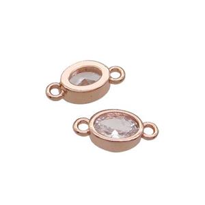 Copper Oval Connector Pave Zircon Rose Gold, approx 5-7mm