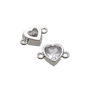 Copper Heart Connector Pave Zircon Platinum Plated, approx 7mm