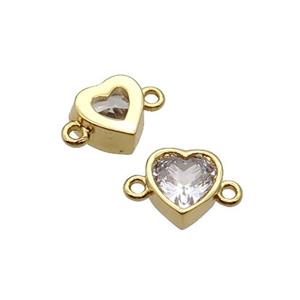 Copper Heart Connector Pave Zircon Gold Plated, approx 7mm