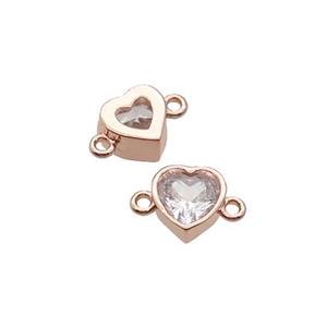 Copper Heart Connector Pave Zircon Rose Gold, approx 7mm
