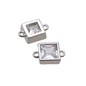 Copper Square Connector Pave Zircon Platinum Plated, approx 7mm