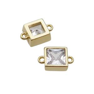 Copper Square Connector Pave Zircon Gold Plated, approx 7mm