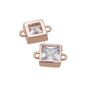 Copper Square Connector Pave Zircon Rose Gold, approx 7mm