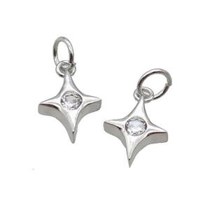 Copper Star Pendant Pave Zircon Platinum Plated, approx 8.5mm