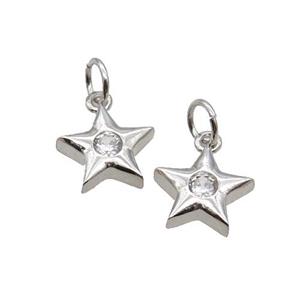 Copper Star Pendant Pave Zircon Platinum Plated, approx 9mm