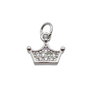 Copper Crown Pendant Pave Zircon Platinum Plated, approx 7-11mm